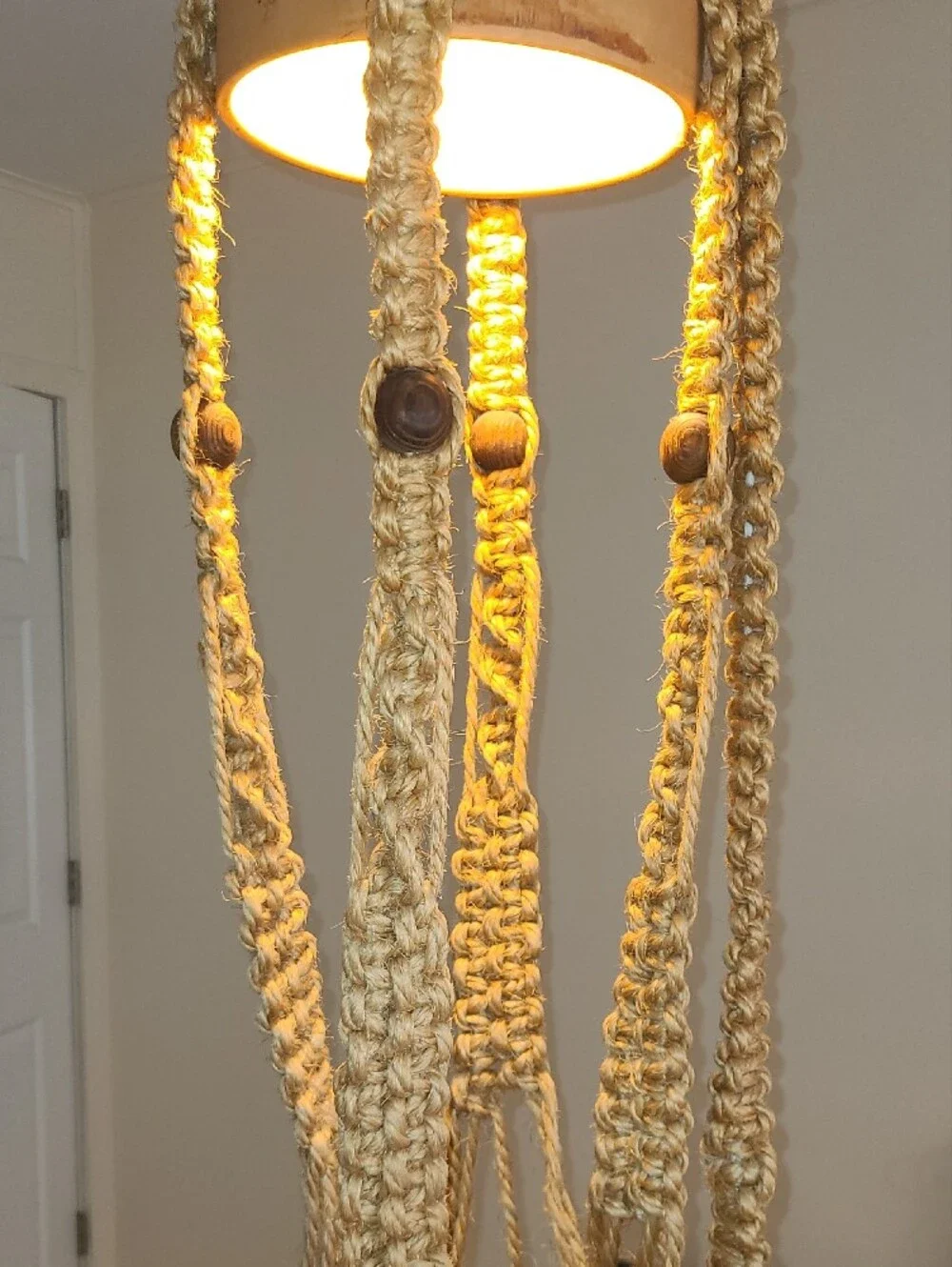 Handcrafted Macrame Hanging Lamp  Natural Beige Jute